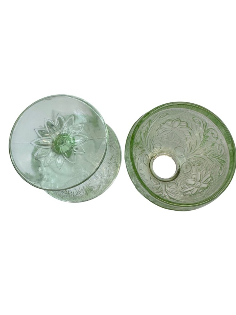 Tiara Indiana Glass Chantilly Green Fairy Lamp 2-pc Candleholder Decor Vtg 70s - Picture 7 of 16